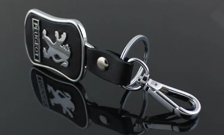 Top Fashion Car keychain For Peugeot Metal Leather Keyring Key Chain ring Llaveros Chaveiro Car Emblem key holder269S