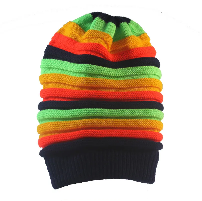 Moda unisex elastico reggae lavorato a maglia berretto con teschio cappello con teschio a strisce arcobaleno cappelli slouchy primavera gorro uomo e donna250I