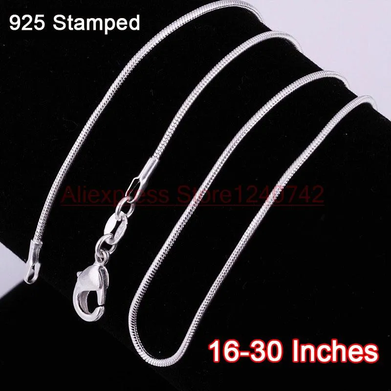 Whole-16-30 Inches Snake Necklace Chains 1 2MM Real 925 Sterling Silver Findings DIY Jewelry 286G