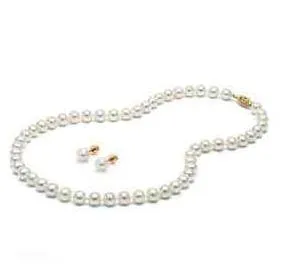 Charmant collier de perle blanc de 7 à 8 mm de 7 mm de boucles d'oreilles en or 14 carats 270Q