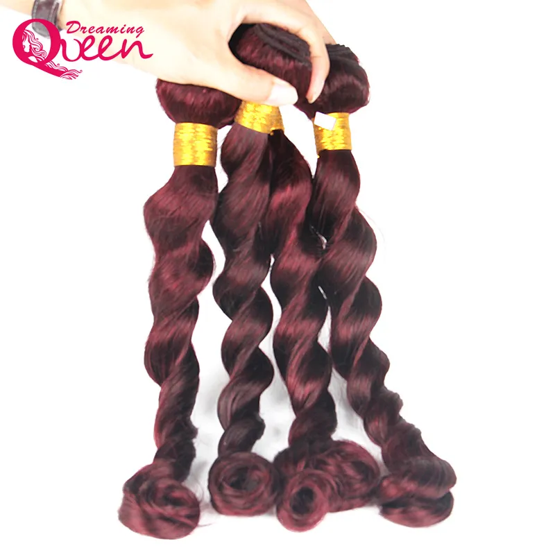 99J Burgundy Brazilian Loose Wave Human Hair Weave 3 Bundles Ombre Human Hair Extension Weave Dreaming Queen Virgin Hair