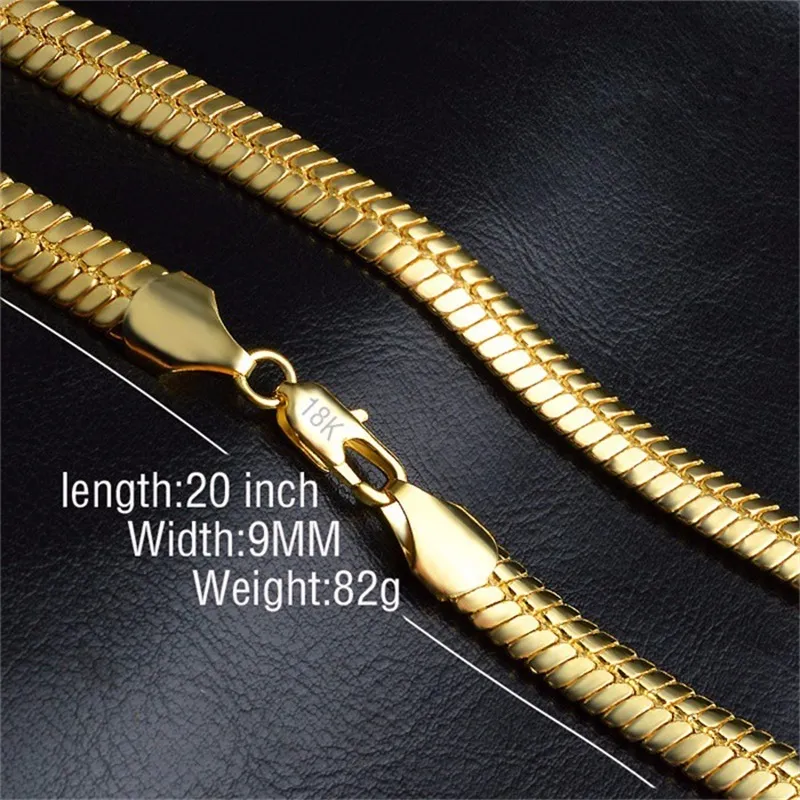 YHAMNI, collar de Color dorado, joyería para hombre, nueva moda, collar Figaro de 9 MM de ancho, cadena, joyería de oro NX1922370
