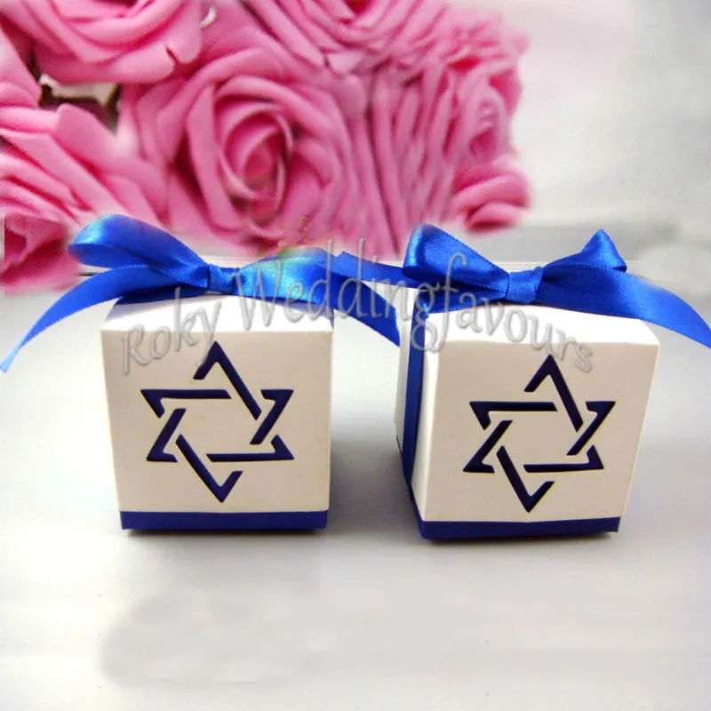 Star of David Favor Boxes Wedding Favor Baby Shower Holder Party Reception Table Decor Sweet Package with RIBB263k