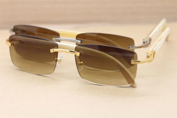 Óculos de sol com chifre branco sem aro masculino 8200758 Tamanho 56-18-140mm Marrom dourado ou marrom prateado 2114