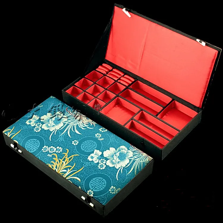 Boutique Wooden Decorative Jewelry Set Gift Box for Necklace Bracelet Earring Ring Storage Case Chinese Silk brocade Packaging Boxes