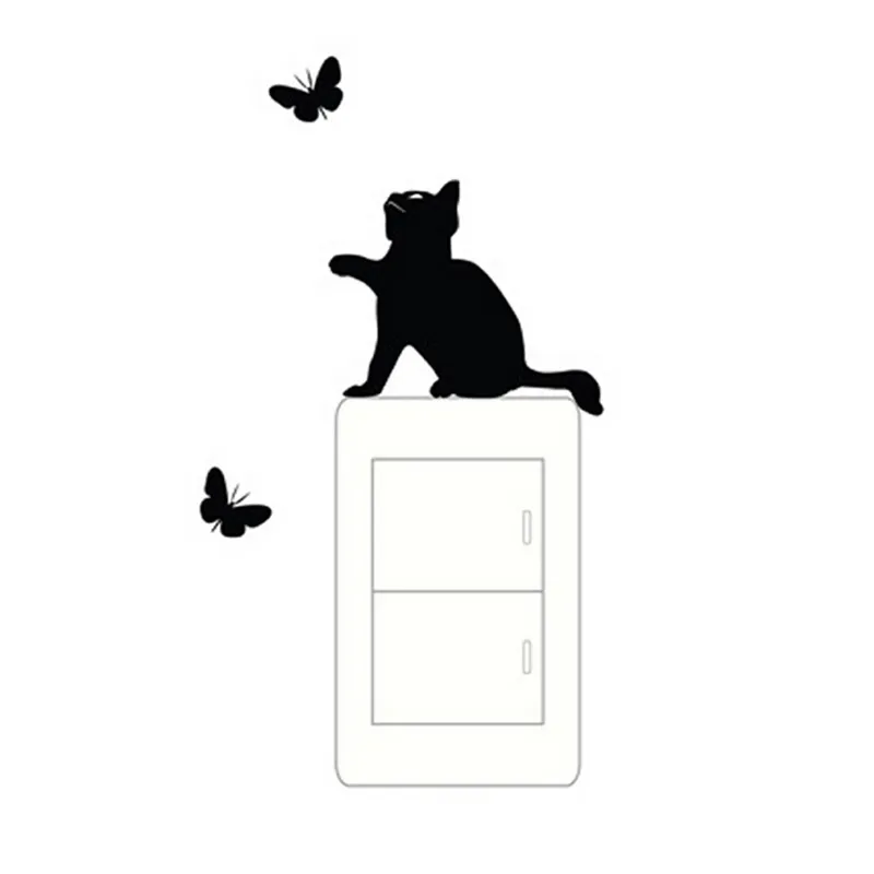 New Fashion Practical Switch Wall Window PVC Sticker with Butterfly Cat Vinyl Art Decal Home Decor