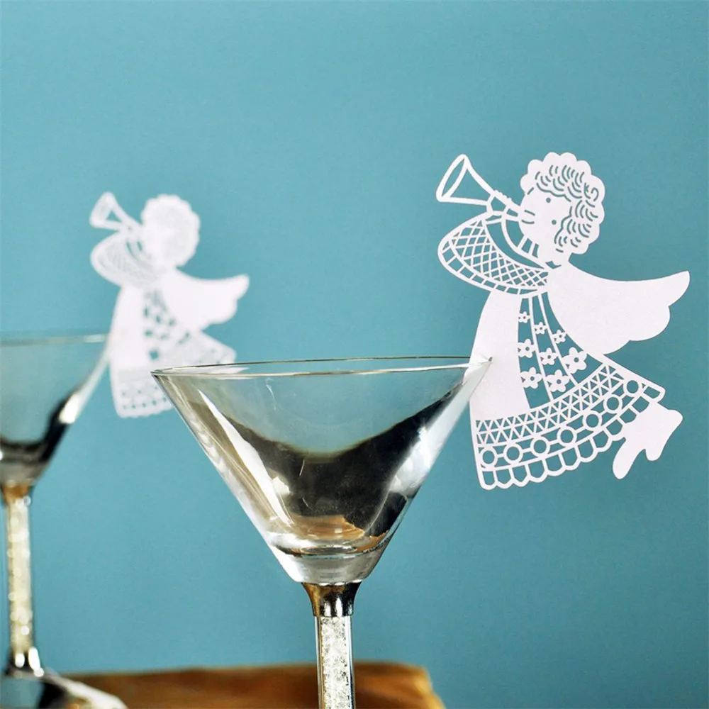 Entièrement nouveau bricolage ange volant découpé au laser verre à vin carte de papier table de table cartes de nom pour la fête d'anniversaire de mariage décoration de la maison2927