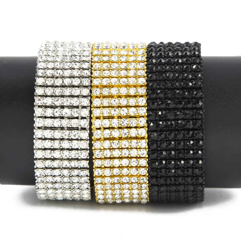 Fashion Mens 6 Row Gold Black Silver Iced Out Hip Hop Bracelet Simulated Diamonds Bling Bling Jewelry High Promotion