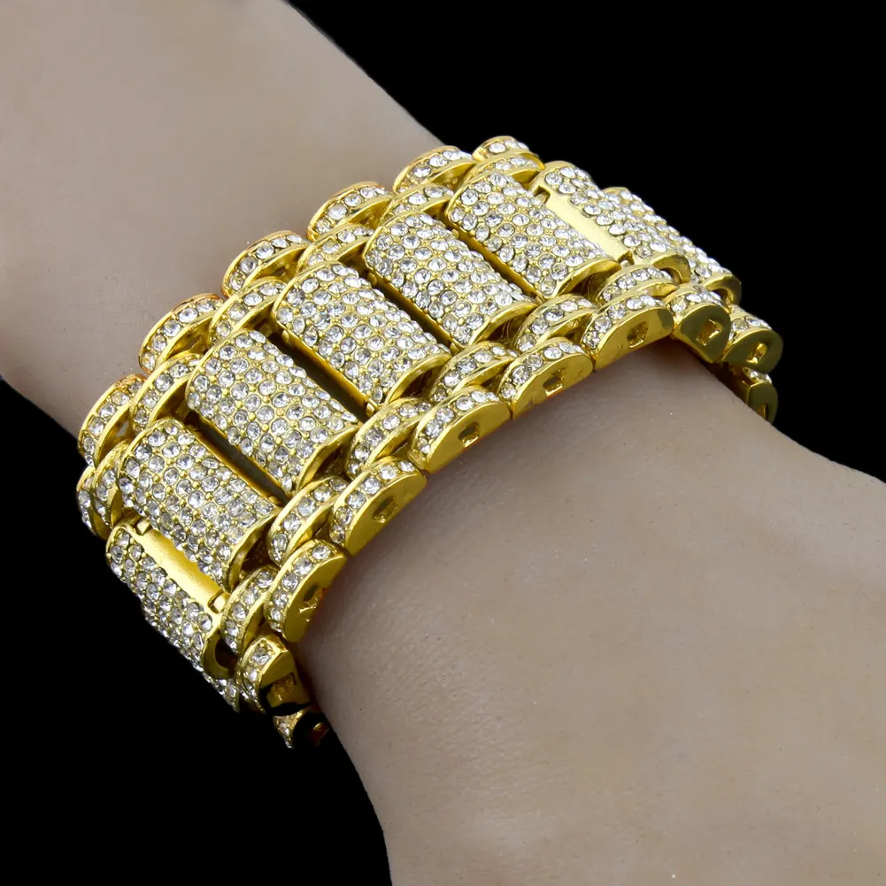 Hip Hop Rock Style Simulate Diamond Iced Out Bling Bling Bracelets for Men and Women Bling Chain HipHop Bracelet