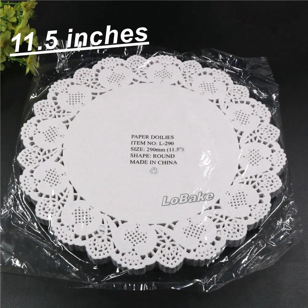 Whole- pack New 11 5 inches round flower shape white hollow design paper lace doilies placemat for kitchen set de tab188p