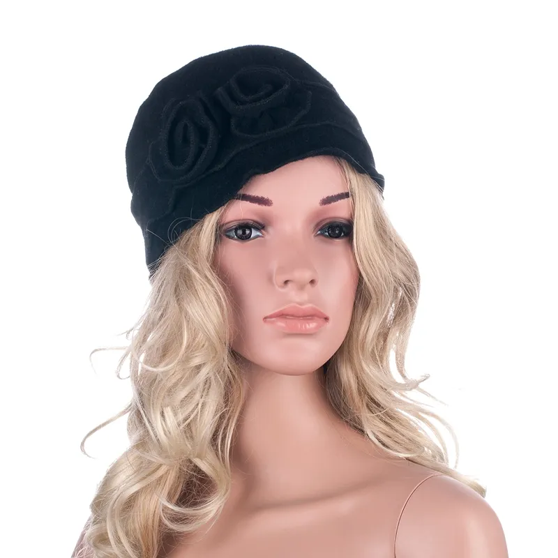 Femmes Gatsby années 1920 Flapper fille hiver chaud laine casquette béret bonnet Crochet seau chapeau à fleurs A285241J