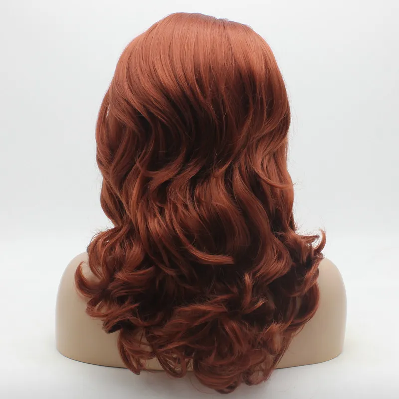 Iwona Hair Wavy Shoulder Length Burgundy Wig 19#350 Half Hand Tied Heat Resistant Synthetic Lace Front Wig