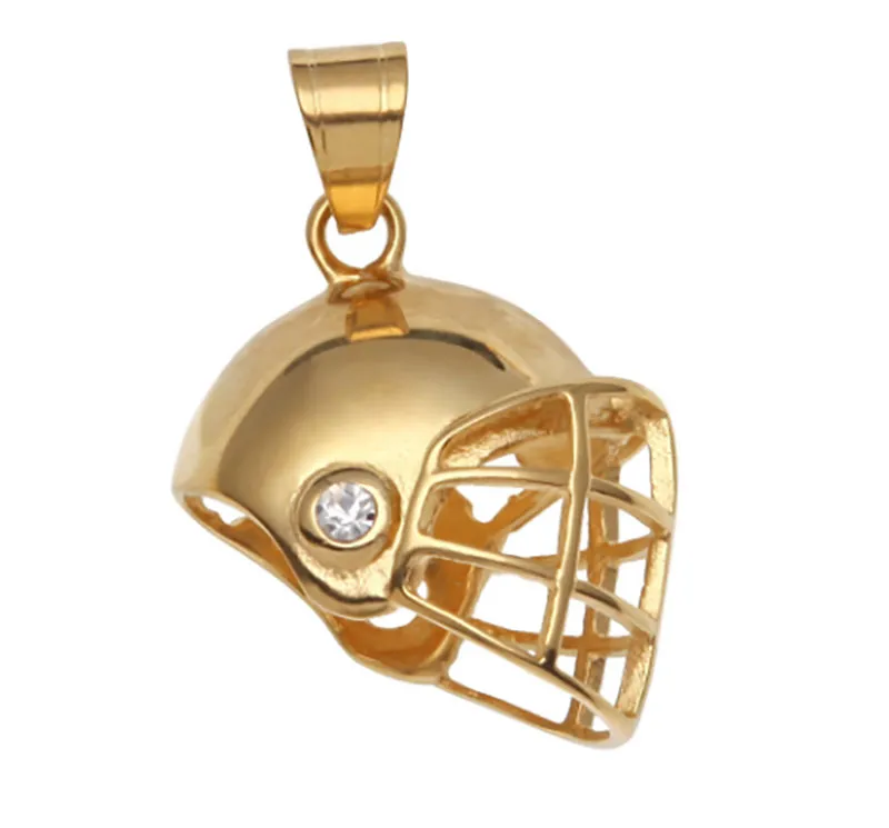Collier avec pendentif pour casque de Football, style Hip Hop, plaqué or, glacé, en acier inoxydable, 27 chaînes cubaines, 5mm, 290j