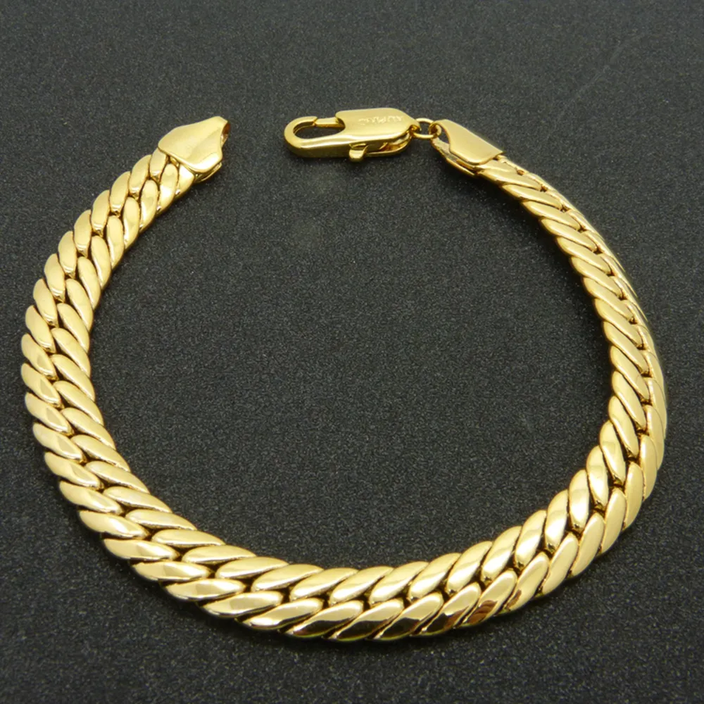 Bracelet de mode solide en or jaune 18 carats rempli de chevrons pour hommes, chaîne 217d