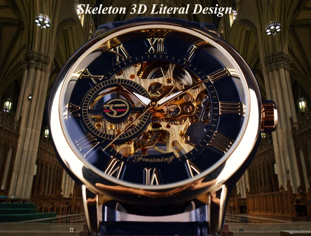 Формирование 3D логотип гравировки часов Men Top Brand Luxury Gold Watch Men Mechanical Skeleton Watch Relogio Masculino Clock Men2347
