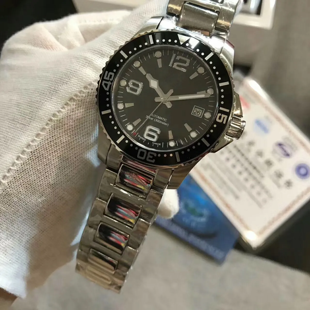 Luxury Men Watch Pasek ze stali nierdzewnej Luminous Black Dial Hydroconquest Automatyczna nurka męska zegarek - L3 642 4 56 6 Automatyczne WRIS267V
