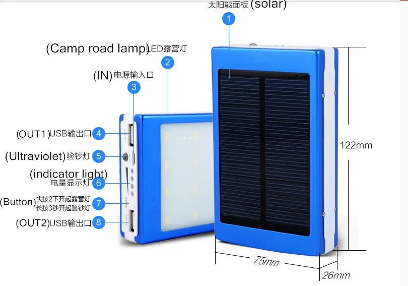 Solar Power bank Real 15000mah Double USB Portable Solar  PowerBank for xiaomi smartphone
