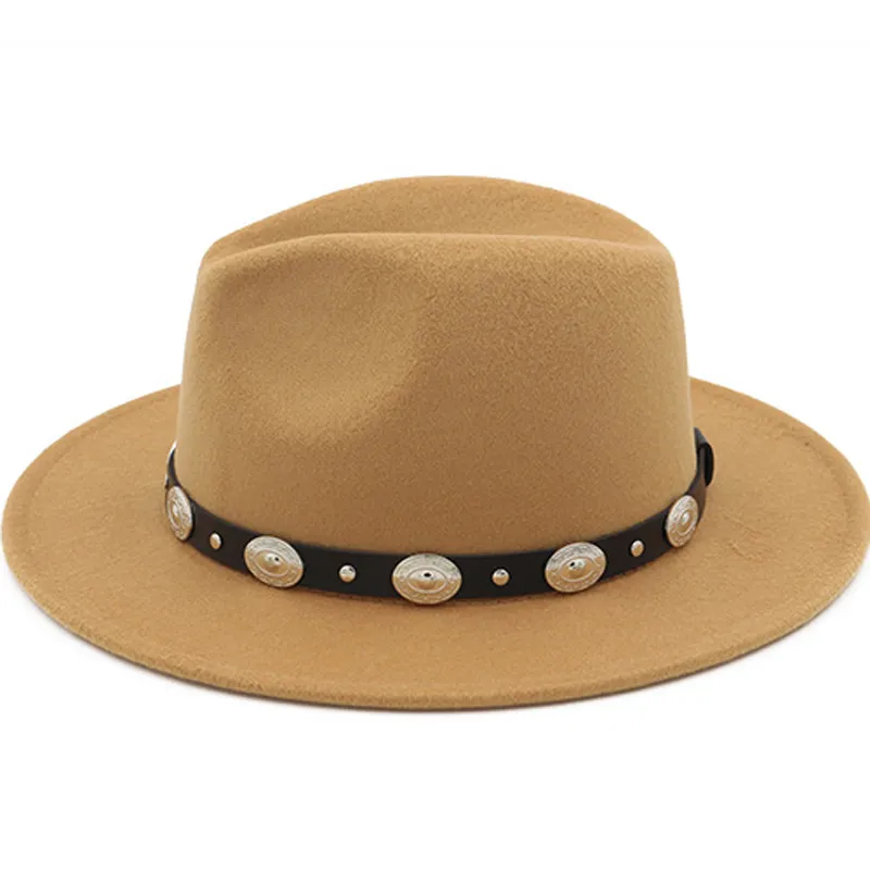 British Style Wool Jazz Cap Hat For Women Vintage Utumn Winter Ladies Fedora Hats With Metal Belt Female Wide Brim Hats GH-218256I