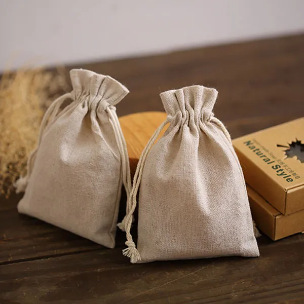 Natural Linen Gift Drawstring Pouches 8x11cm 9x12cm 10x15cm pack of 50 Party Sack Soap Makeup Jewelry Gift Packaging Bags2049