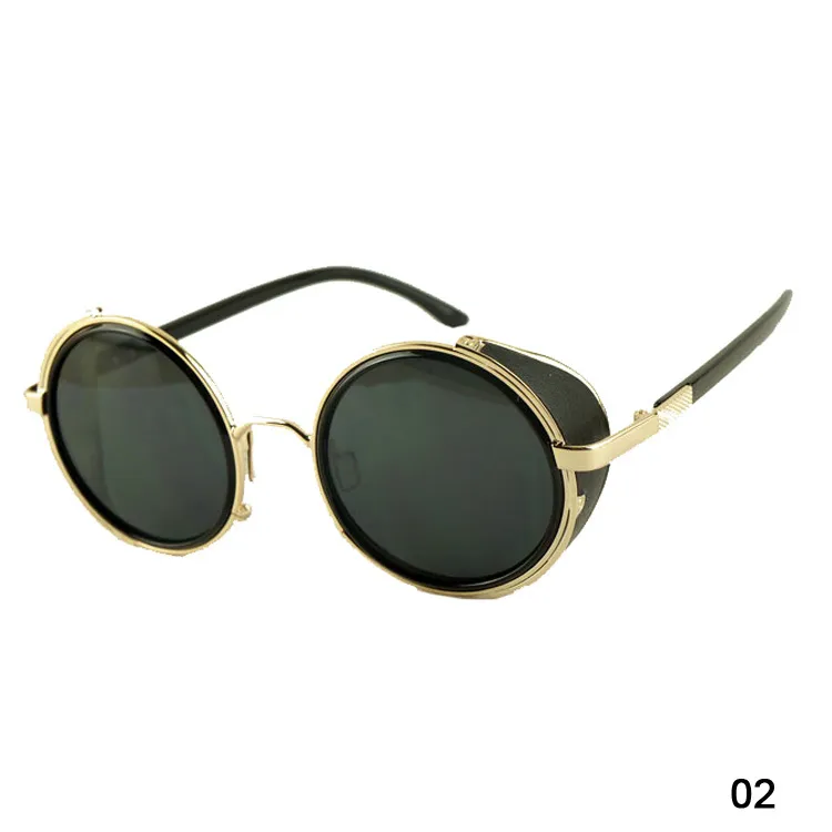 Bütün yaz tarzı vintage yuvarlak unisex gözlükleri moda steampunk metal erkek çember güneş gözlüğü 6 renk GS-0207272n
