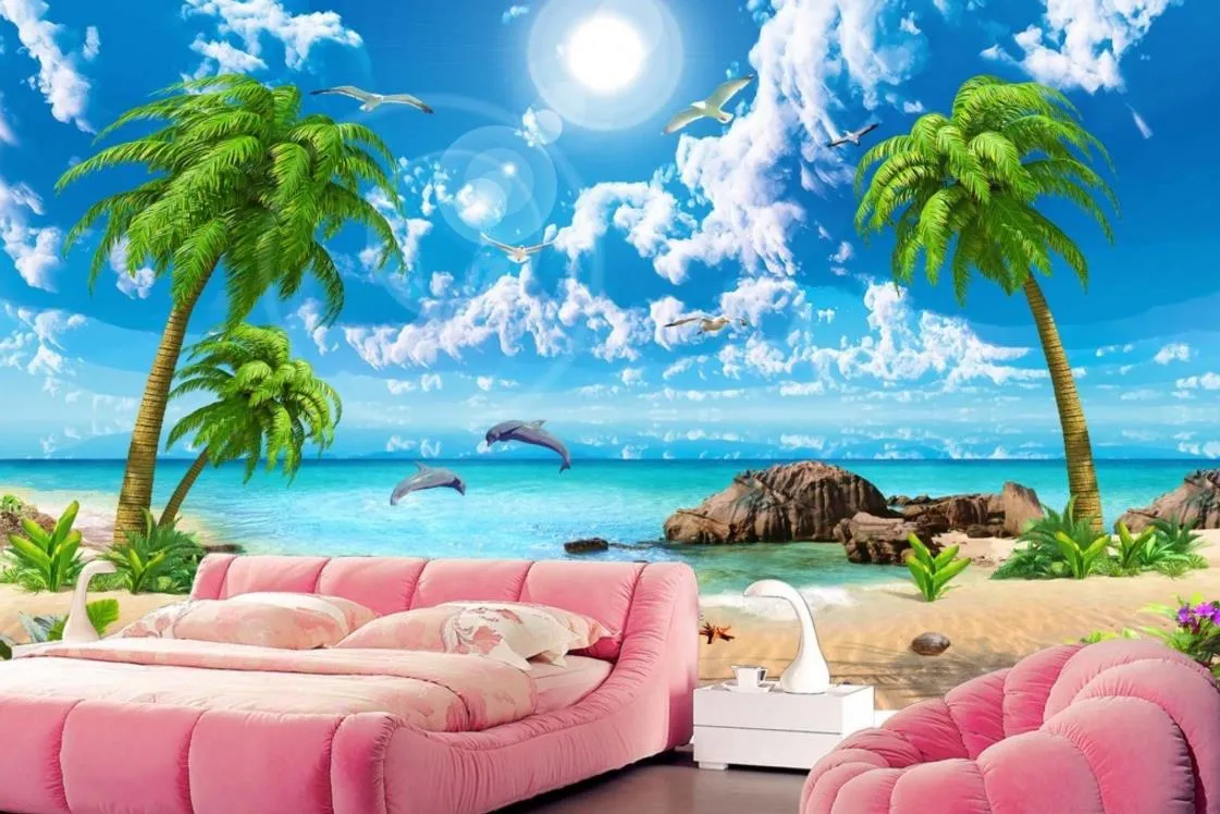HD Piękna tapeta morze kokosowy krajobraz plażowy 3D Tapety do salonu sofa sofa TVDrop2375
