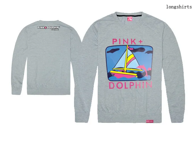 Dolphins rosa dos homens camisetas impressão clothing algodão moda hip hop tshirt completo top marca tee o-pescoço longo t-shirt frete grátis