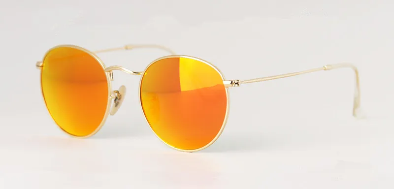 Designer mulheres óculos de sol redondos de estilo retro homem feminino óculos de sol vintage lente de vidro de espelho vintage lente de vidro de óculos de metal moldura de metal icelass232w