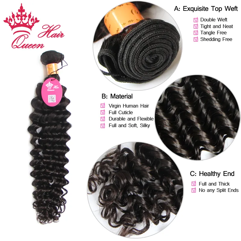 Les produits de la reine / 100g / PC 100% extension de cheveux vierge indienne cheveux de vague profondes 12 