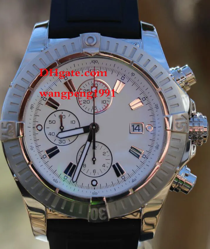 Hommes montres de qualité 48mm cadran blanc bracelet en caoutchouc A13370 lVK QuartzlChronograph travail montre pour hommes montres-bracelets342o