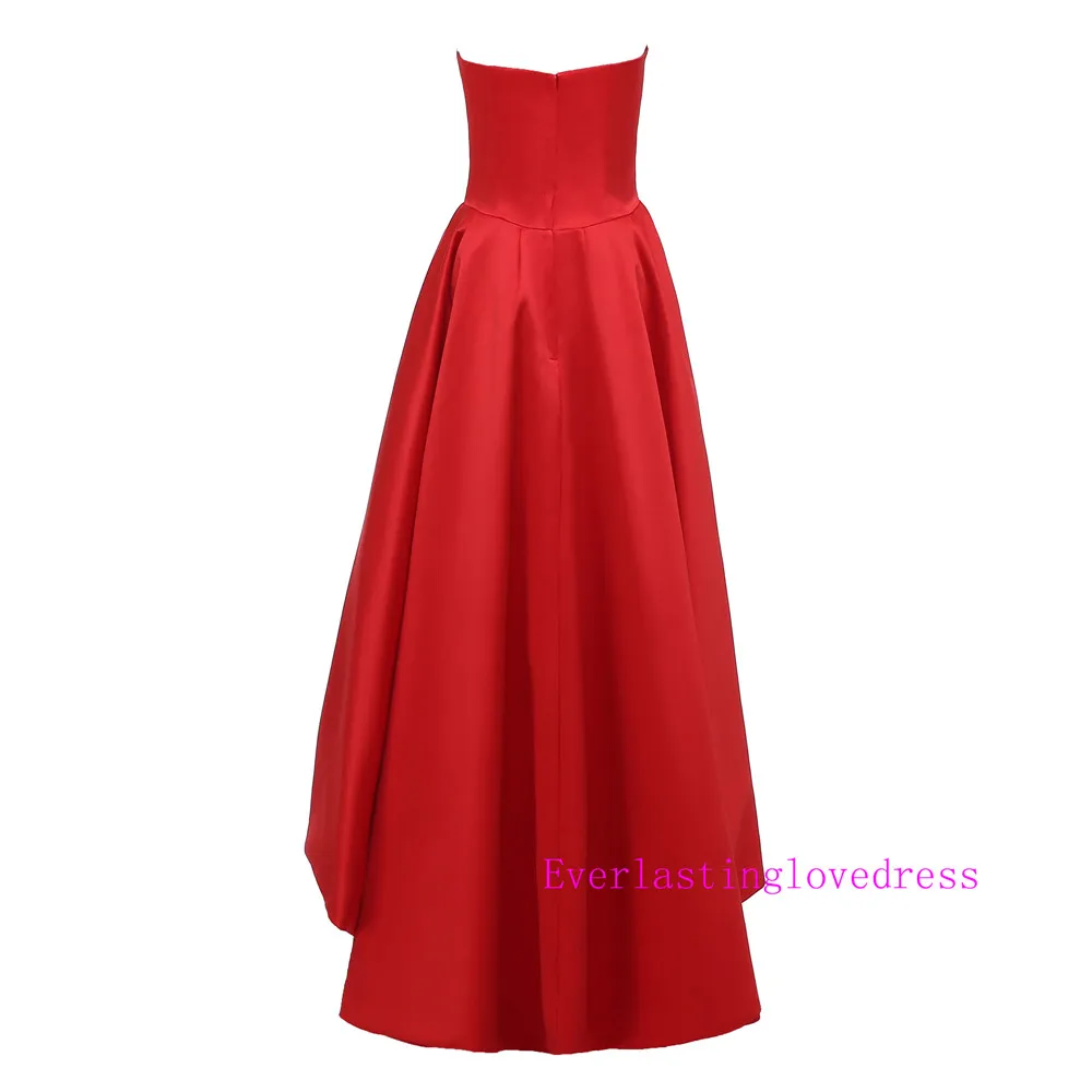 Designer Arabic Sweetheart High Low Red Matte Satin Prom Dresses Red Ball Gowns High Fashion Evening Gown vestido de festa