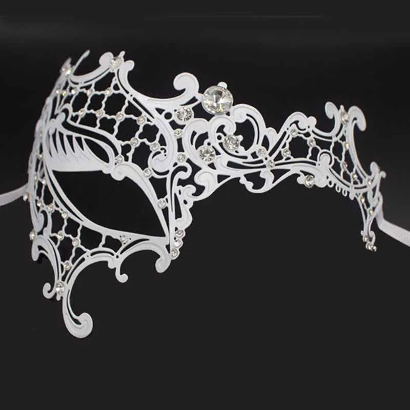 Moda cosplay máscara de halloween diversão preto vermelho claro strass metal festa máscara traje halloween fantasma filigrana casamento masquera273l