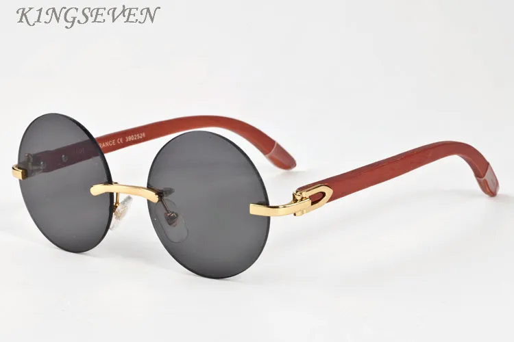 Mode randlose runde Sonnenbrille Herren Bambusholz Sonnenbrille Sommerstile Buffalo Hornbrille für Männer klare Linse mit Original C272O