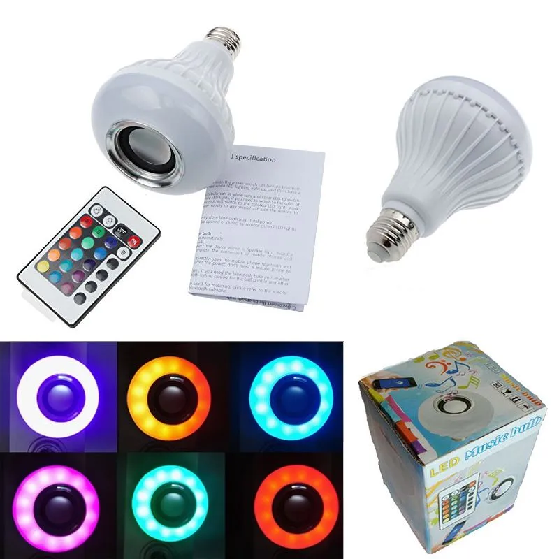 Wireless 12W Power E27 LED RGB Bluetooth Głośnik żarówka lekka LAMP Muzyka odtwarzająca oświetlenie RGB z pilotem Control2325