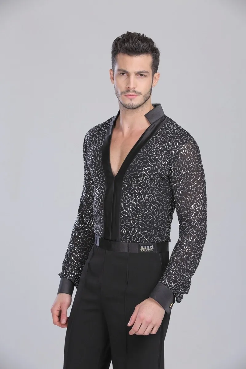 2018 Men Latin Shirt Adult Latin Dance Tops Clothing For Dance Deep V-Neck Man Long Sleeve Dance Dress Waltz/Tanto/Rumba Dancewear
