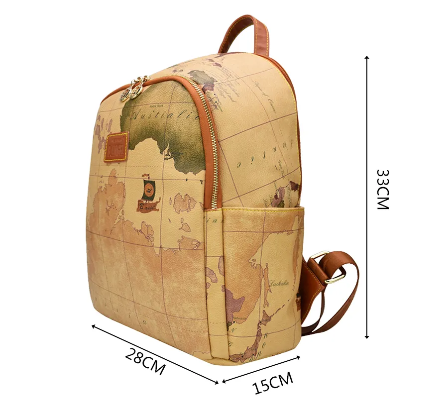 Backpack World Map di alta qualità Donne retrò in pelle retrò marchio Design Backpack Backpack Fashion HCZ6652268H