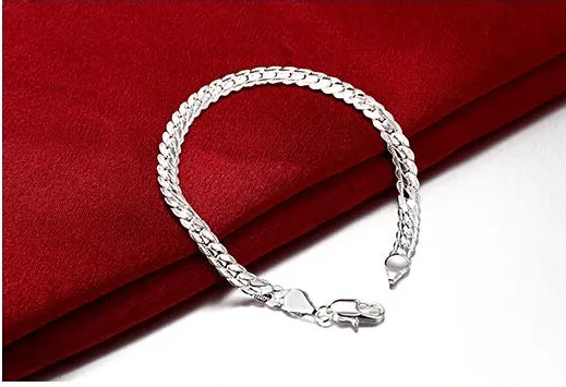 Men's 5mm 20cm 925 sterling silver chains bracelets bangles H199201j
