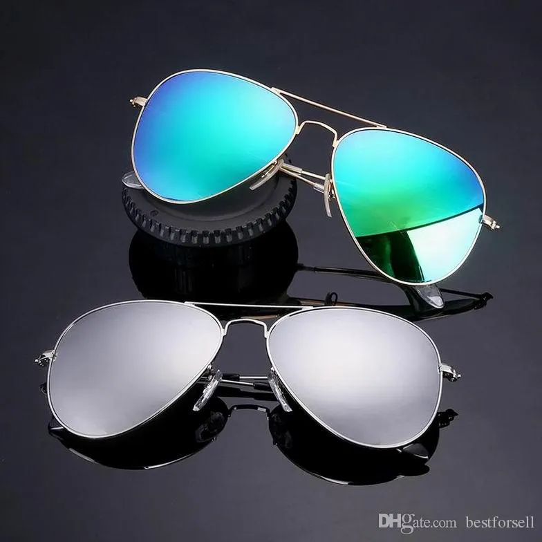 Mode Femmes Hommes Pilote Sunglass 58mm Lunettes Vintage Design Miroir Lunettes De Soleil De Haute Qualité Classique UV400 Nuances 3i90 avec boîtes228F