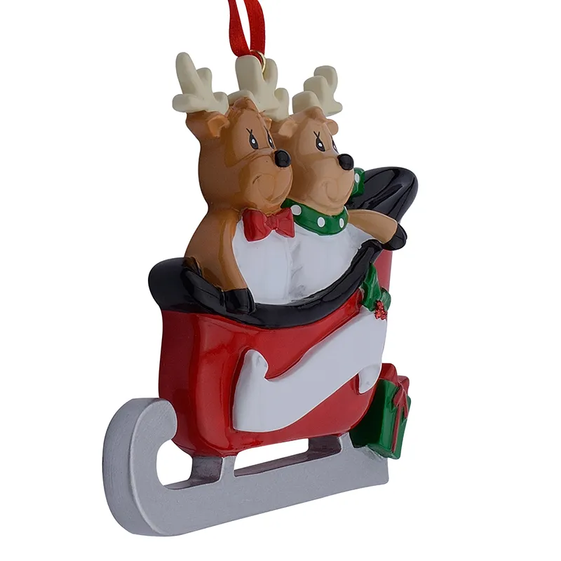 Vtop Reindeer Sled Family of 2 Polyresin Christmas Personalized Ornaments Wholesale