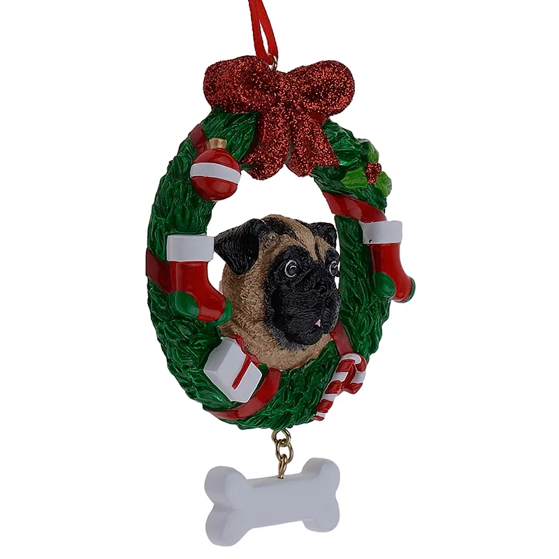 Maxora Giallo Pug Dog Artigianato in resina Lucido Personalizzato Ornamento di Natale Dipinto a mano i proprietari di Carlino regali o decorazioni la casa2443