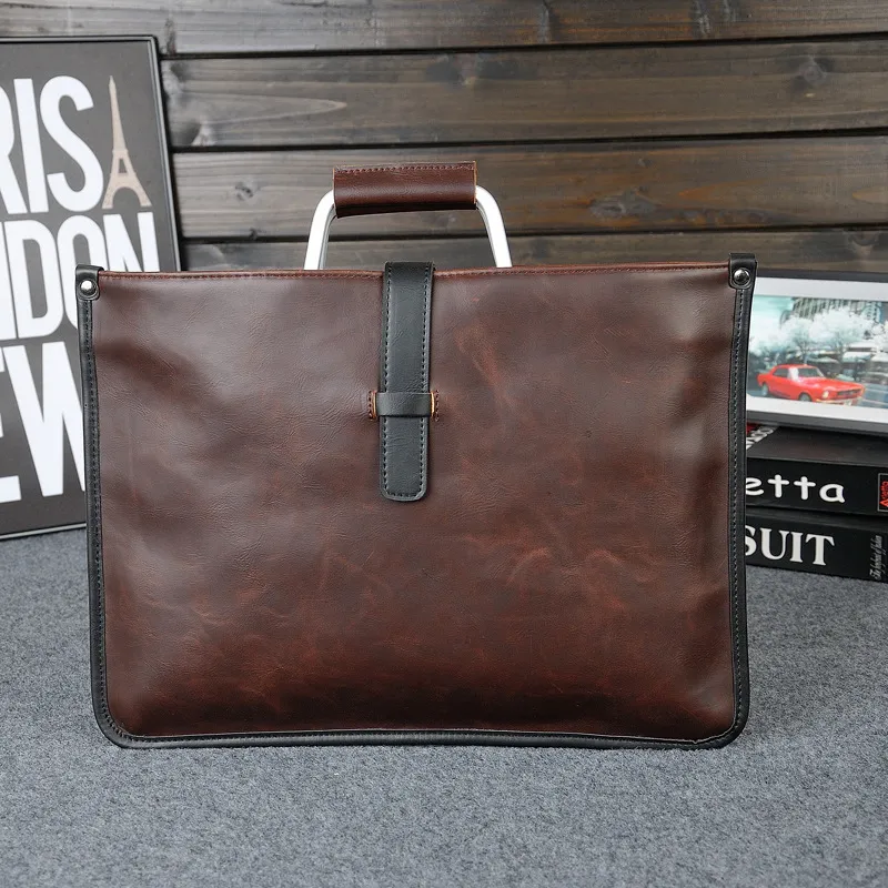 Einfache Design Leder Männer Aktentasche mit Metallgriff Business Männer Dokument Tasche Klassische Büro -Herren -Taschen Handtasche1317a