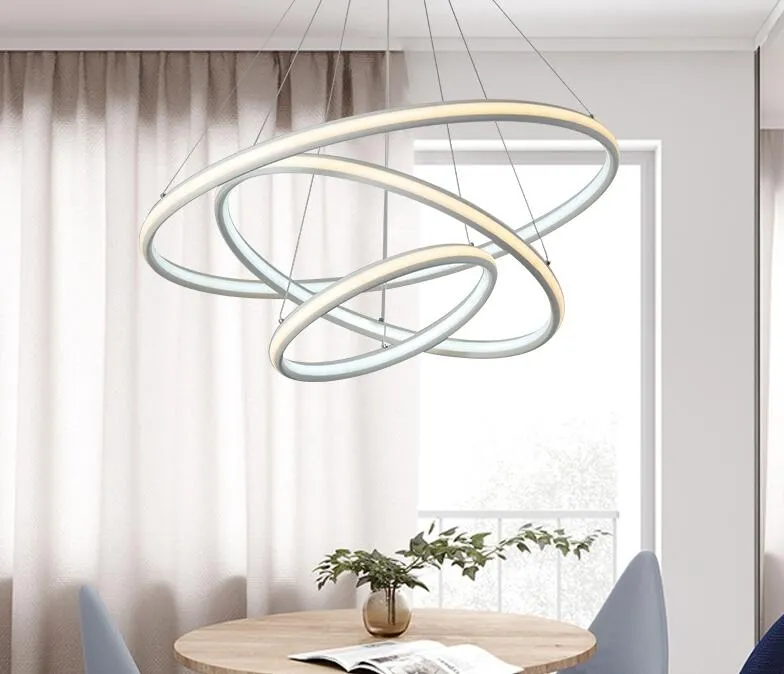 Lampe à suspension LED circulaire moderne à double lueur, éclairage de lustre en aluminium suspendu pour salle à manger, salon, lumières intérieures211h