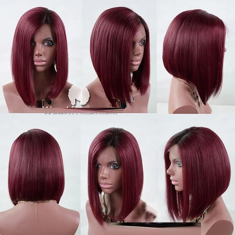 12 ombre burgundy bob wig human hair glueless straight wigs for black women