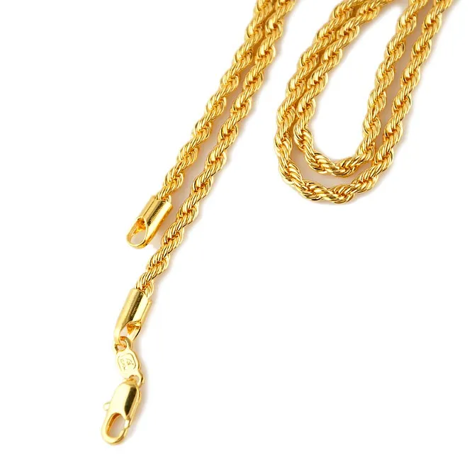 Мужское и женское ожерелье из настоящего желтого золота 18 карат, очаровательная цепочка из 24 веревок GF, без бриллиантов265N