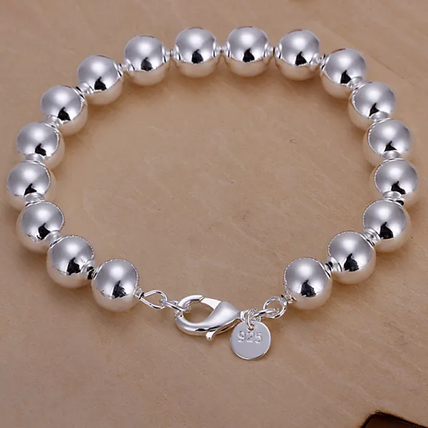 브랜드 새로운 10m Buddha Beads Bracelet -Solid 925 Silver Charm 팔찌 20 5x1 0cm DFMWB136 여성 스털링 실버 도금 JEWE239K