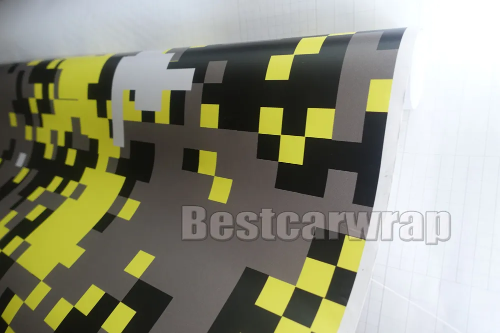 Bright Yellow Digital Tiger Camo Vinyl Car Wrap Styling With air bubble Free Pixel Camouflage Graphic Car Sticker Film 1.52x5m/10m/20m/ 30m