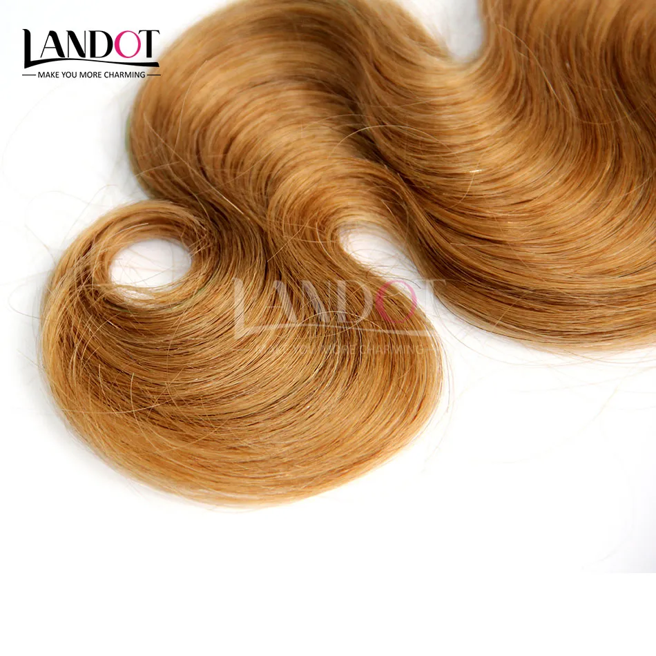 Honey Blonde Indian Body Wave Virgin Human Hair Extensions Color 27 Indian Hair Indian Wavy Hair Weave Bundles Double Drawn Weft