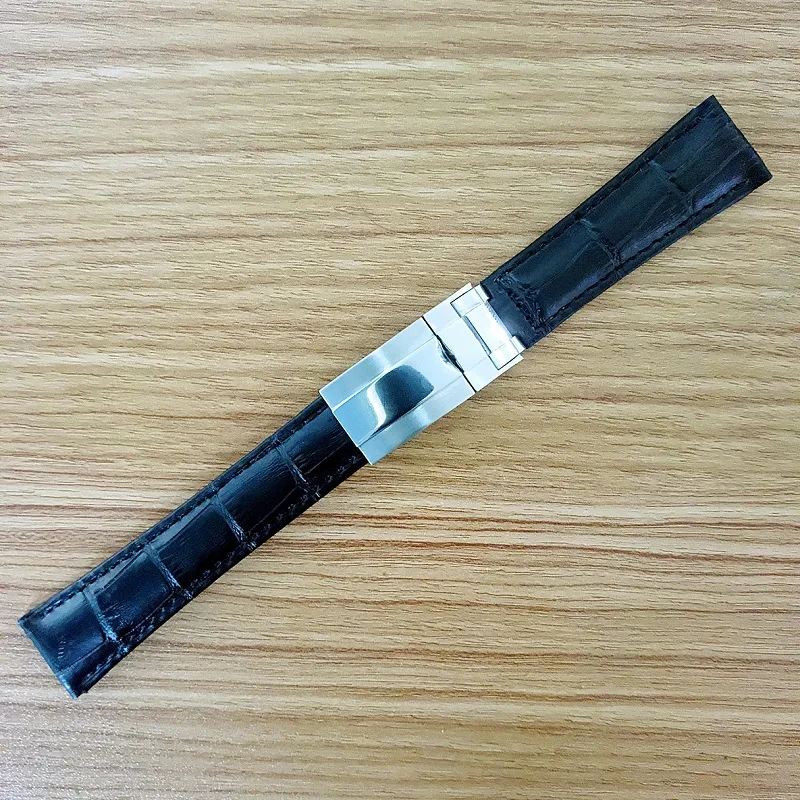20 mm kwaliteitsband voor Rolex SUB GMT lederen band duurzaam horlogeaccessoires met zilveren originele stalen gesp horlogess203t