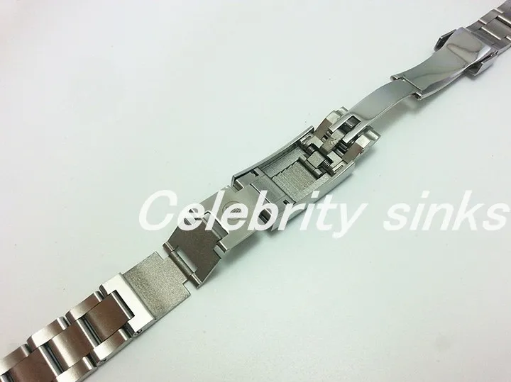 Correa de 20 mm, correa de reloj de acero inoxidable sólido de alta calidad, hebilla de cierre desplegable ajustable con extremo curvado para pulsera de reloj SOLEX 264a