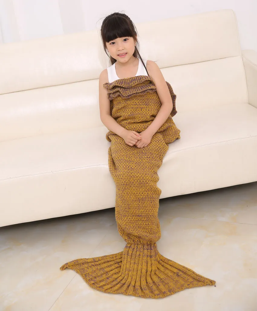 Hot Mermaid Tail Blankets Kids Acrylic Knitted Blanket Girls Mermaid Sofa Mat Crochet Garon Blanket For Kids