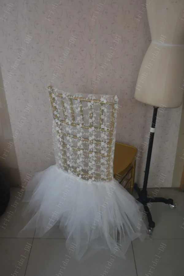 2016 Custom Made Tulle Lace Chair Covers Romantic Beautiful Chair Sashes Cheap Wedding Chair Decorations 017